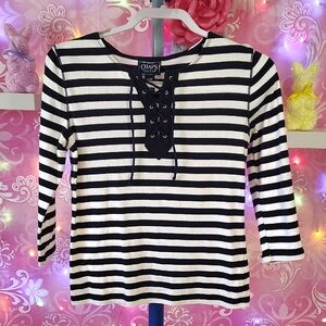 Chaps Striped Lace-Up Long Sleeve Top